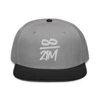 Infinity / 21M bitcoin snapback hat in Black / Gray / Gray, front view.