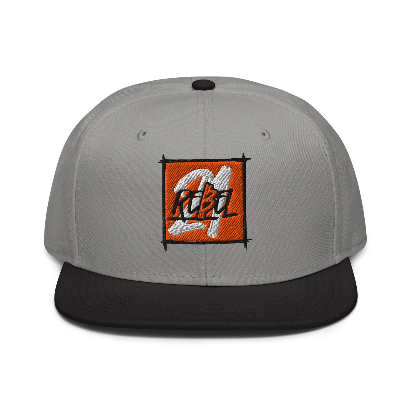 21 Rebel bitcoin snapback hat in Black / Gray / Gray, front view.