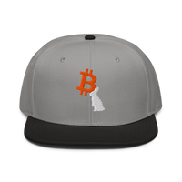 White Rabbit bitcoin snapback hat in Black / Gray / Gray, front view.