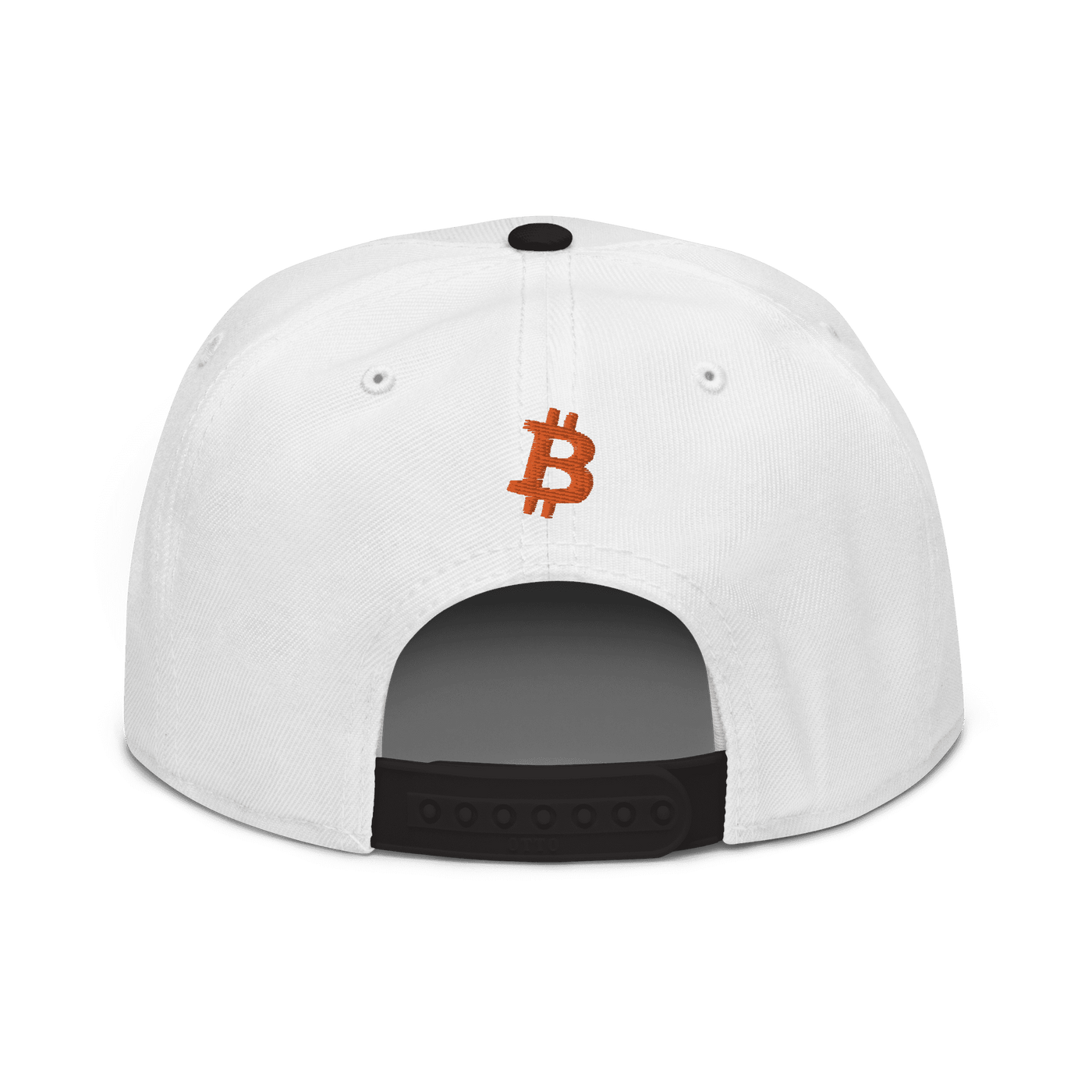 Black Bitcoin B snapback hat with flat visor and grey under visor