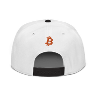 Black Bitcoin B snapback hat with flat visor and grey under visor