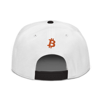Black Bitcoin snapback hat with Emergency Exit logo and flat grey under visor