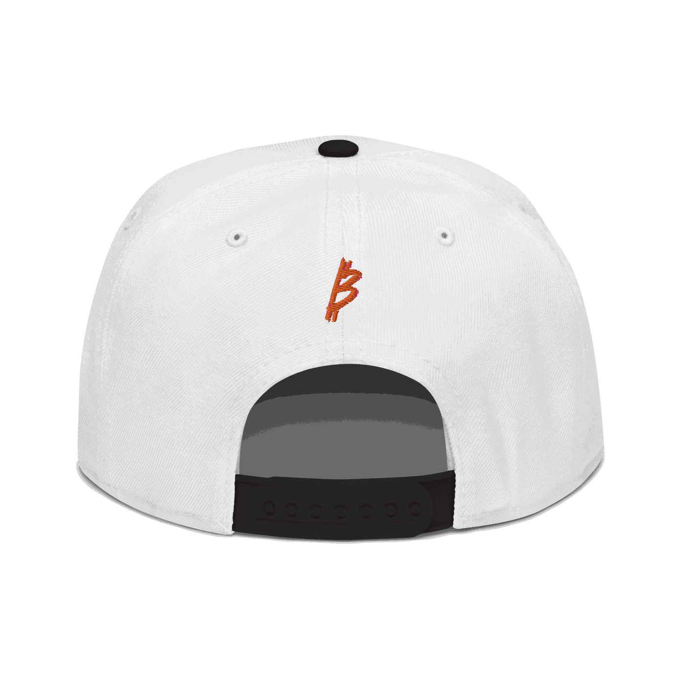 Black 21 Rebel Bitcoin snapback hat with flat visor and grey under visor, unisex adjustable cap