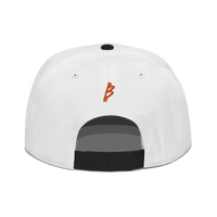 Black 21 Rebel Bitcoin snapback hat with flat visor and grey under visor, unisex adjustable cap