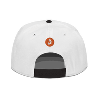 Black Einundzwanzig Bitcoin snapback hat with flat grey under visor and plastic snap closure