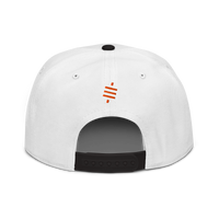 Sats Symbol bitcoin snapback hat in Black / White / White, back view.