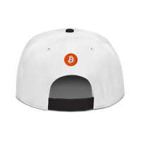 Einundzwanzig bitcoin snapback hat in Black / White / White, back view.