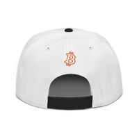 Circuit Board bitcoin snapback hat in Black / White / White, back view.