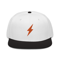 Black Bitcoin snapback hat featuring Lightning payment protocol logo with flat visor and grey under visor