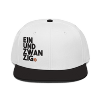 Black Einundzwanzig Bitcoin snapback hat with flat visor and grey under visor