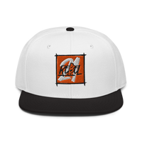 21 Rebel bitcoin snapback hat in Black / White / White, front view.