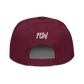 Back view of a burgundy maroon bitcoin snapback hat.