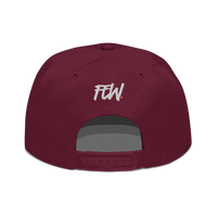 Back view of a burgundy maroon bitcoin snapback hat.