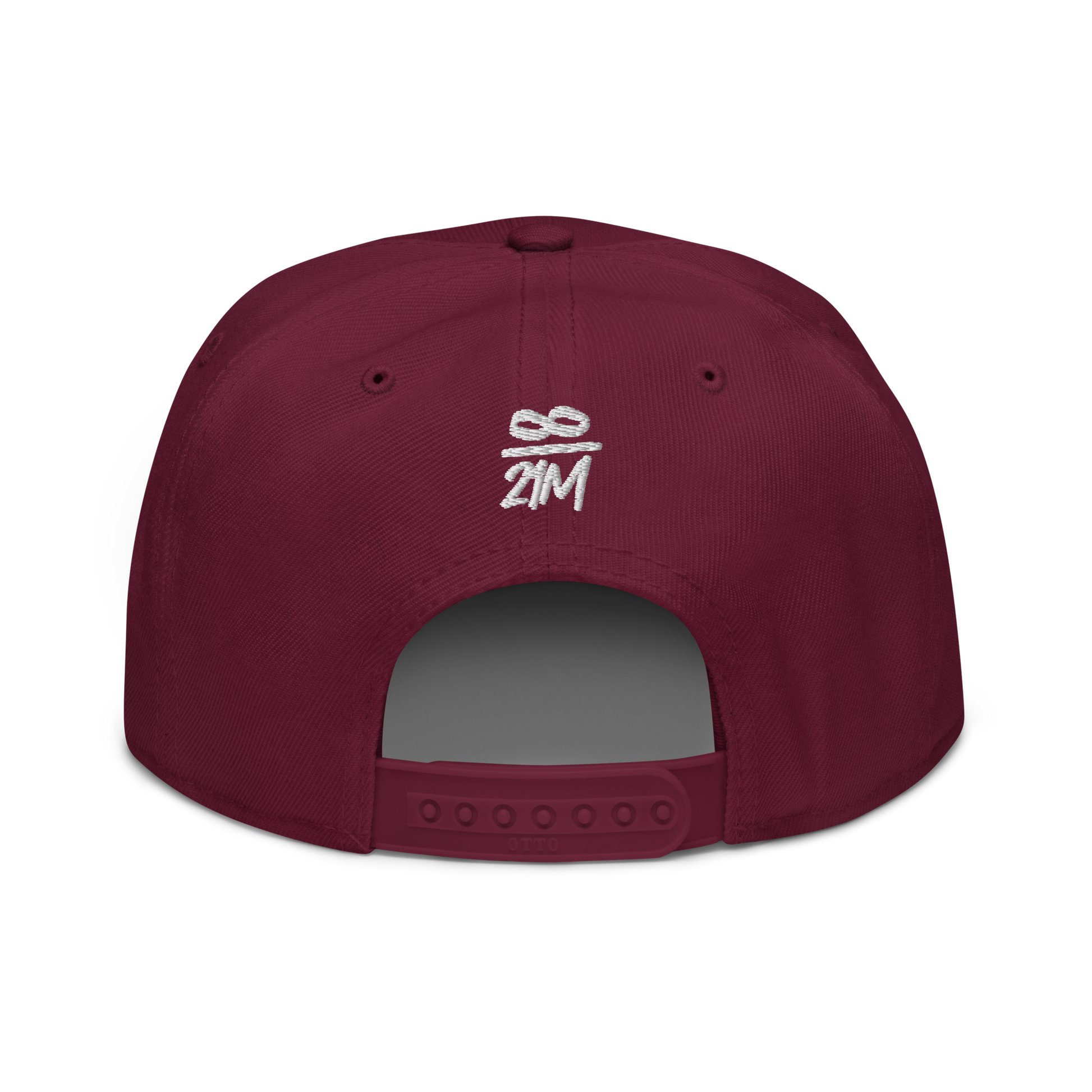 Back view of a burgundy maroon bitcoin snapback hat.