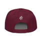 Back view of a burgundy maroon bitcoin snapback hat.