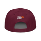 Back view of a burgundy maroon bitcoin snapback hat.