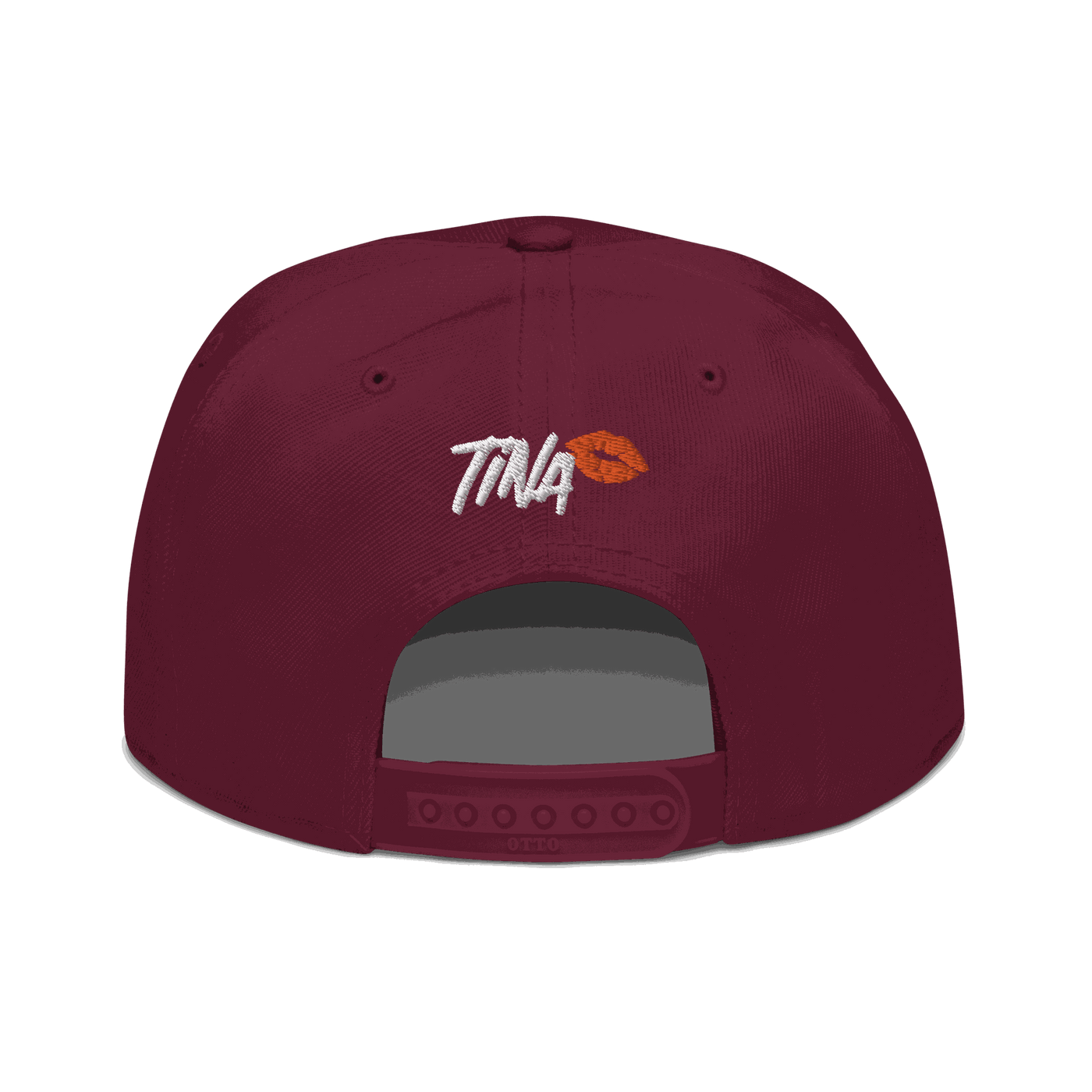 Back view of a burgundy maroon bitcoin snapback hat.