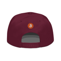 Black Bitcoin Snapback Hat with structured high-profile design and flat grey under visor