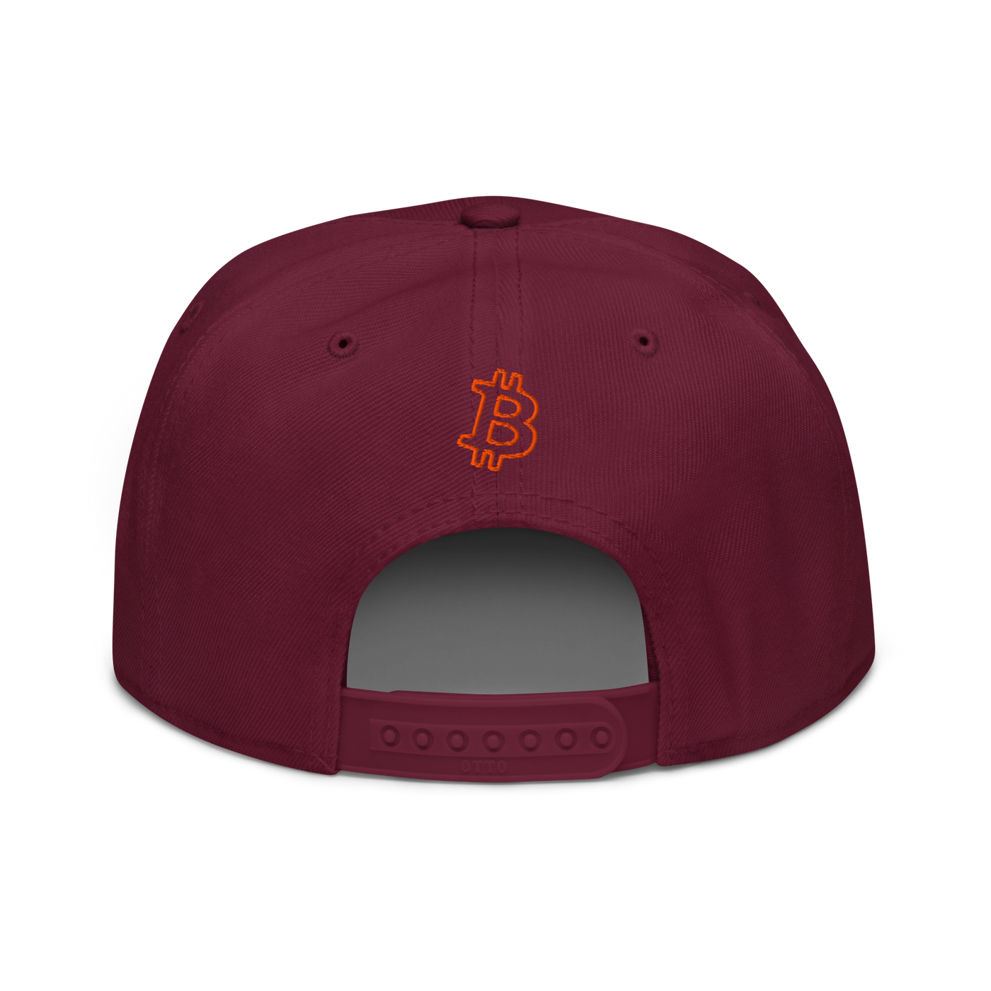 Circuit Board bitcoin snapback hat in Burgundy, back view.