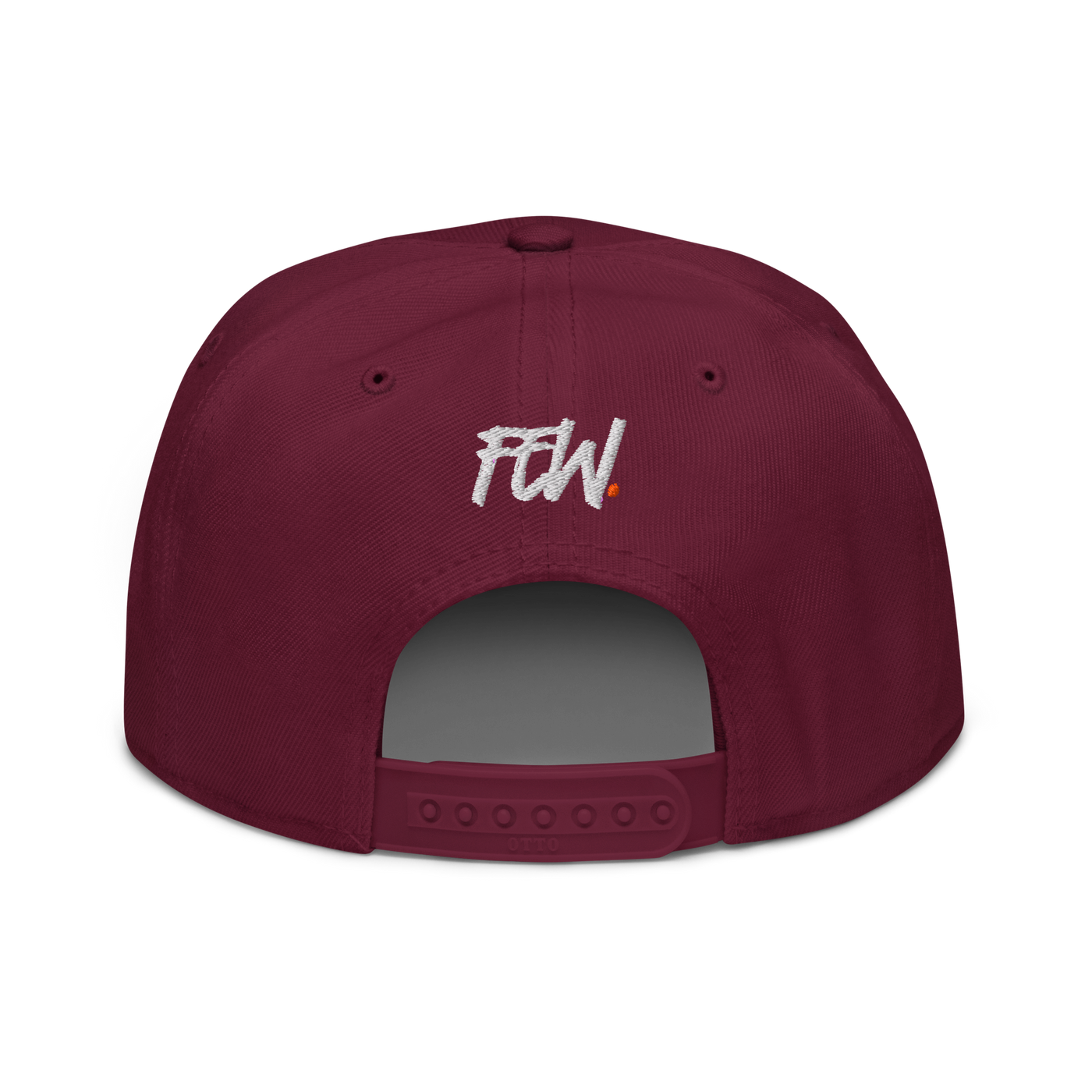 Few. bitcoin snapback hat in Burgundy, back view.