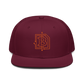 Front view of a burgundy maroon bitcoin snapback hat.