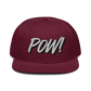 Front view of a burgundy maroon bitcoin snapback hat.