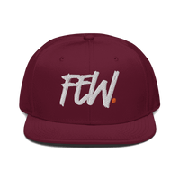 Front view of a burgundy maroon bitcoin snapback hat.