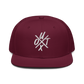 Front view of a burgundy maroon bitcoin snapback hat.