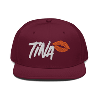 Front view of a burgundy maroon bitcoin snapback hat.
