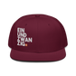 Front view of a burgundy bitcoin snapback hat.