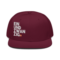 Black Einundzwanzig Bitcoin snapback hat with flat visor and grey underside