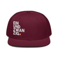 Einundzwanzig bitcoin snapback hat in Burgundy, front view.