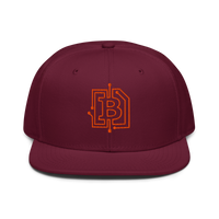 Circuit Board bitcoin snapback hat in Burgundy, front view.