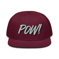 POW! Bitcoin-Snapback-Cap in Bordeaux, Vorderansicht.