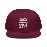 Infinity / 21M bitcoin snapback hat in Burgundy, front view.