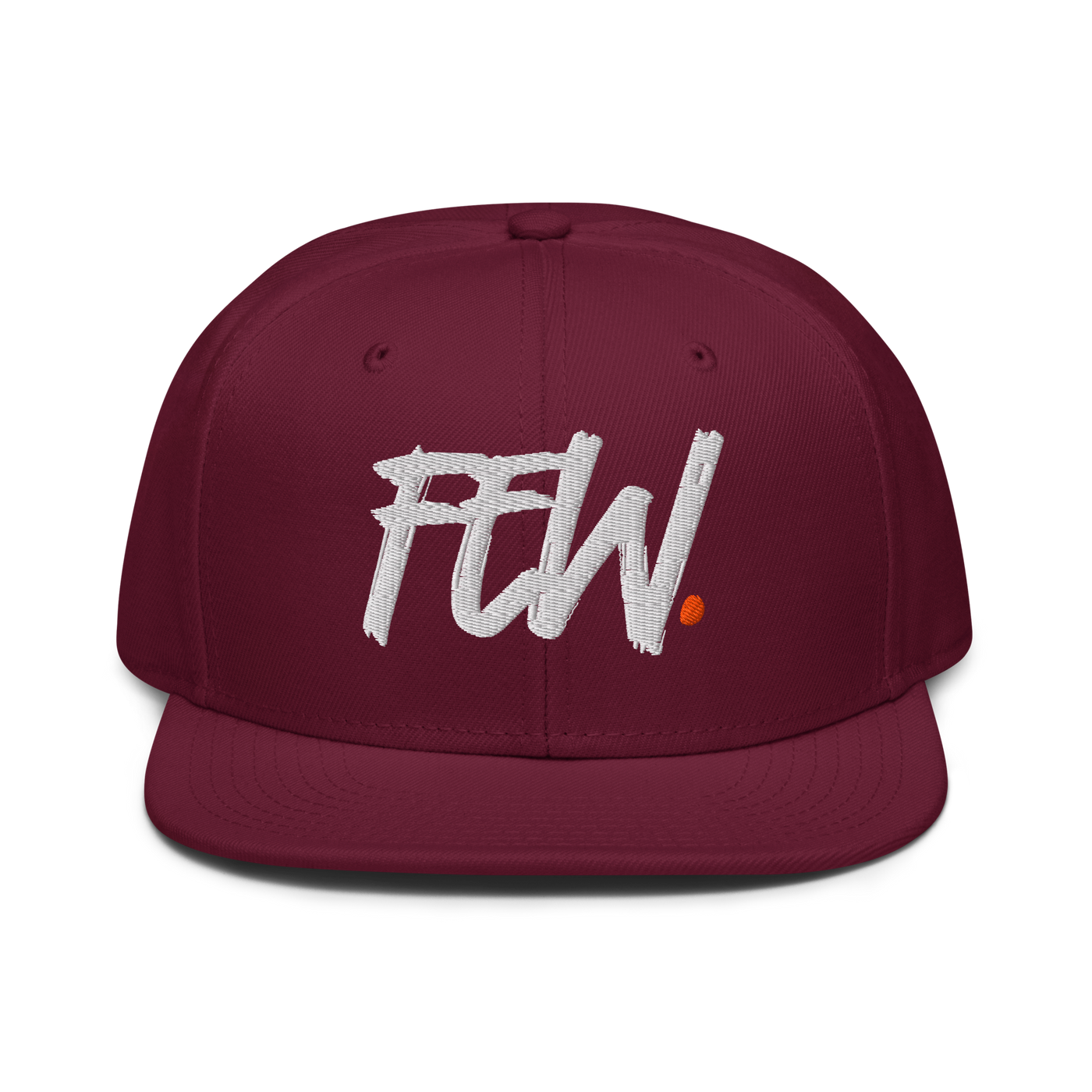 Few. bitcoin snapback hat in Burgundy, front view.
