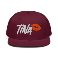 TINA bitcoin snapback hat in Burgundy, front view.