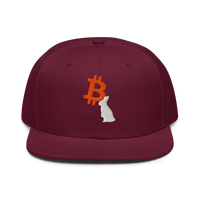 White Rabbit bitcoin snapback hat in Burgundy, front view.