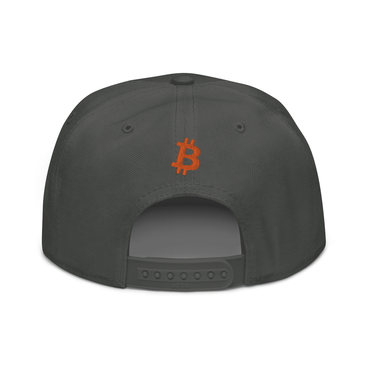 Black Bitcoin B snapback hat with flat visor and grey under visor