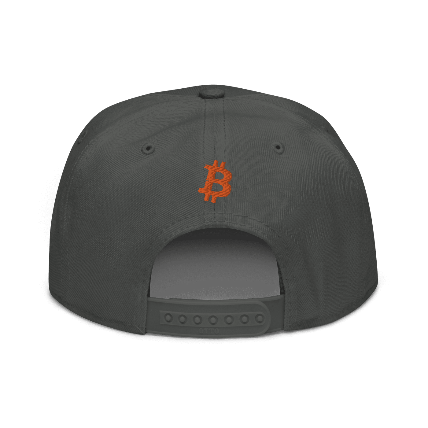 Black Bitcoin snapback hat with Emergency Exit design and flat grey visor