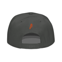 Black 21 Rebel Bitcoin snapback hat with flat visor and grey under visor, structured high-profile design