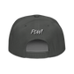 Back view of a charcoal grey bitcoin snapback hat.