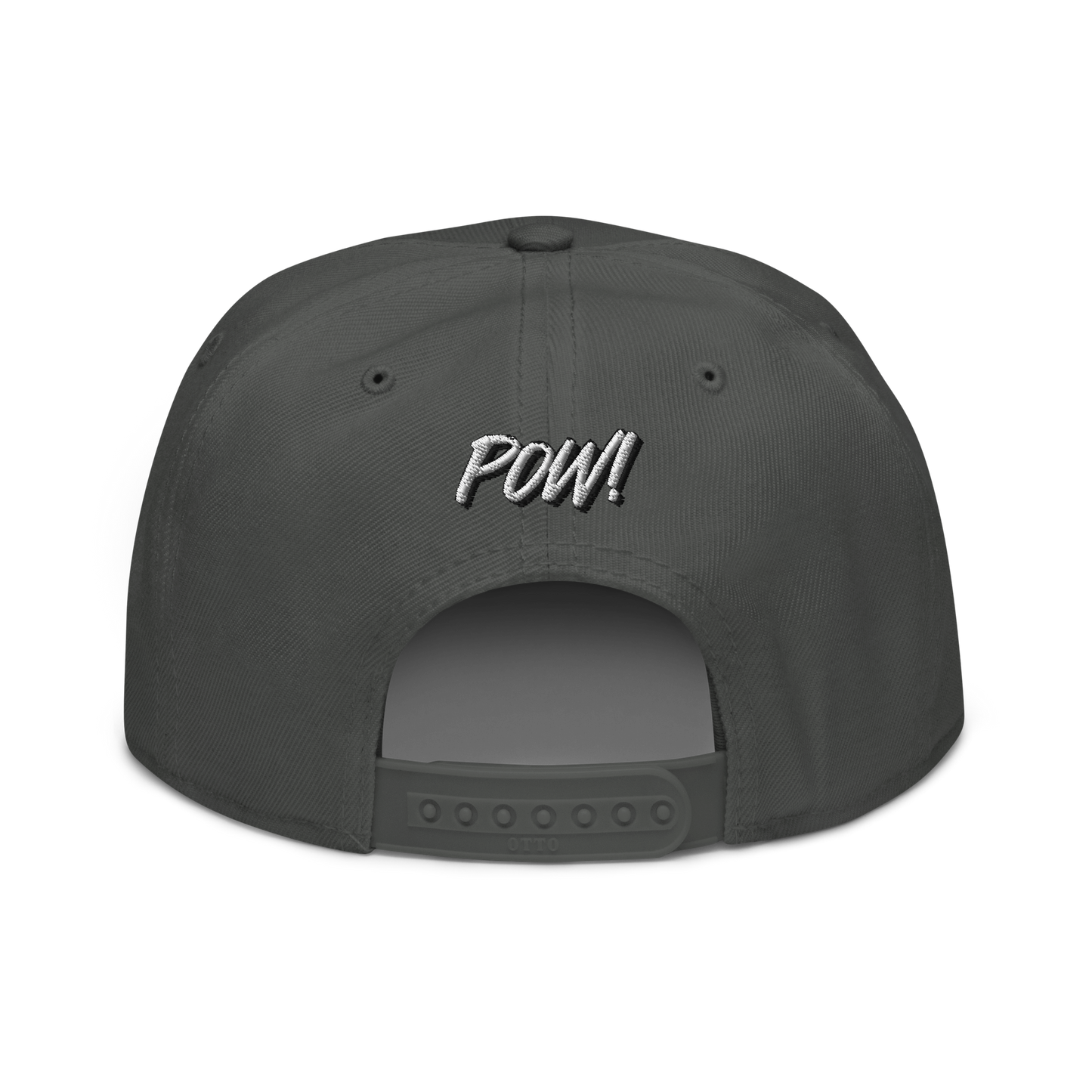 Back view of a charcoal grey bitcoin snapback hat.