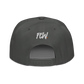 Back view of a charcoal grey bitcoin snapback hat.