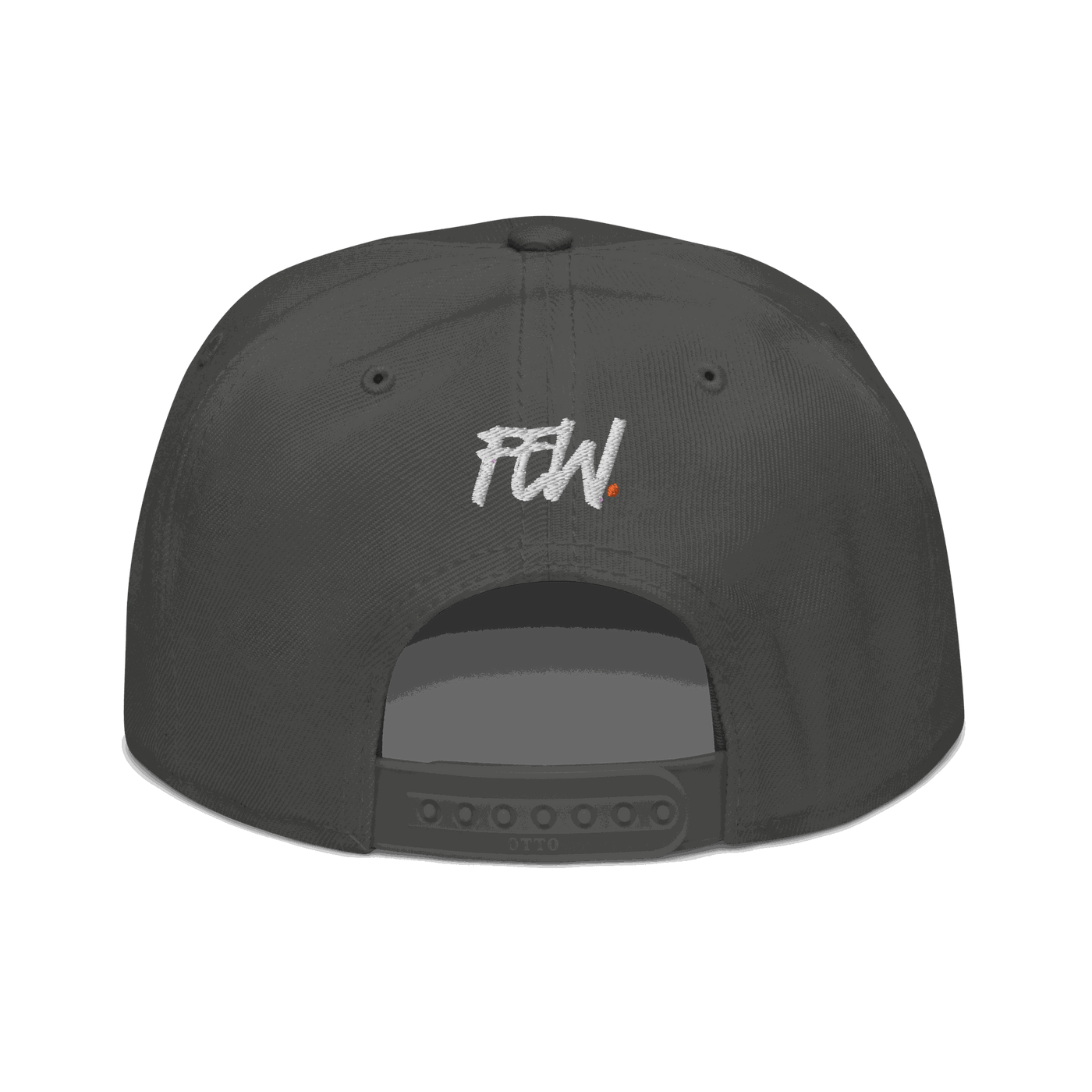 Back view of a charcoal grey bitcoin snapback hat.