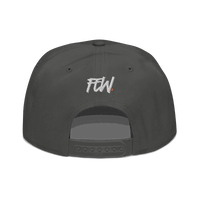 Back view of a charcoal grey bitcoin snapback hat.