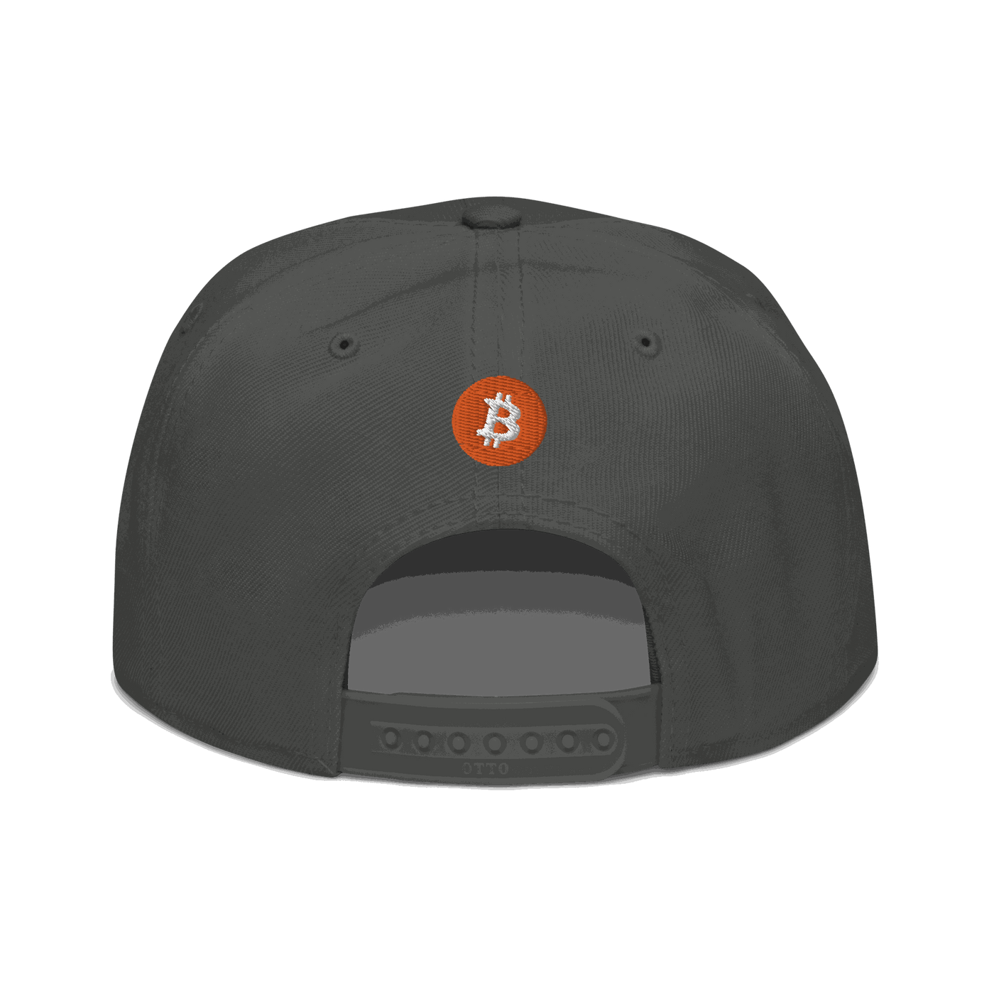 Black Einundzwanzig Bitcoin snapback hat with flat visor and grey under visor