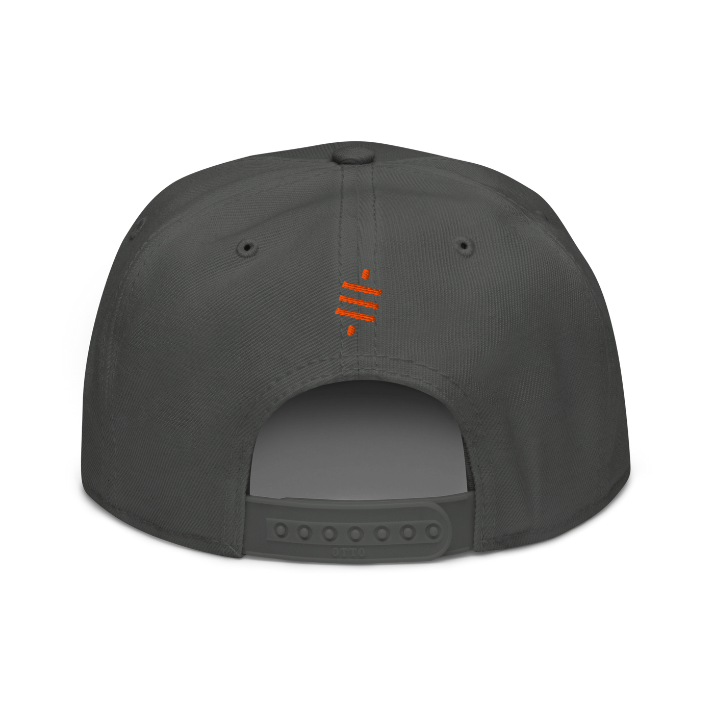 Sats Symbol bitcoin snapback hat in Charcoal gray, back view.