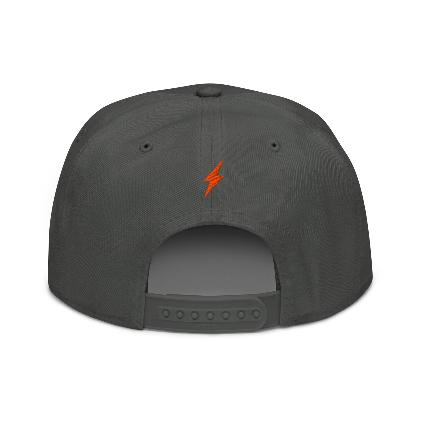 Lightning bitcoin snapback hat in Charcoal gray, back view.