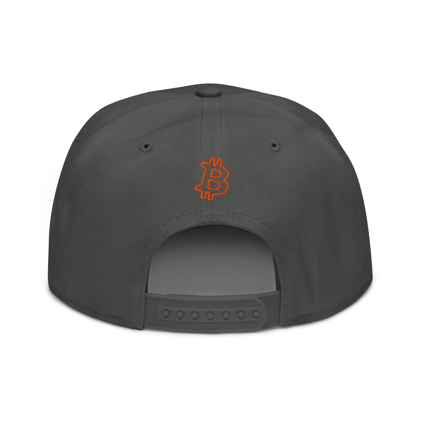 Circuit Board bitcoin snapback hat in Charcoal gray, back view.